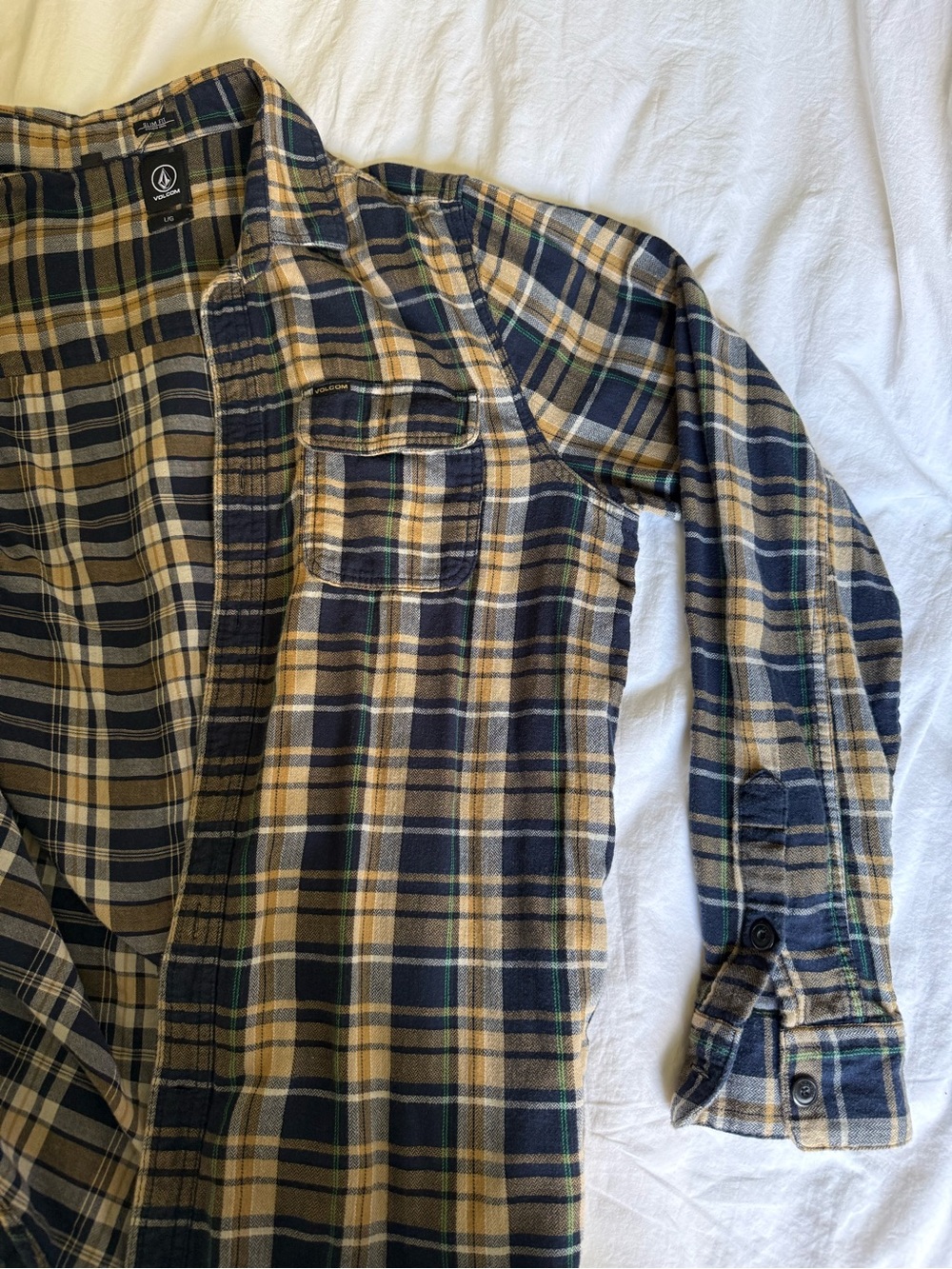 Volcom Men’s Yellow & Navy Plaid Flannel Shirt